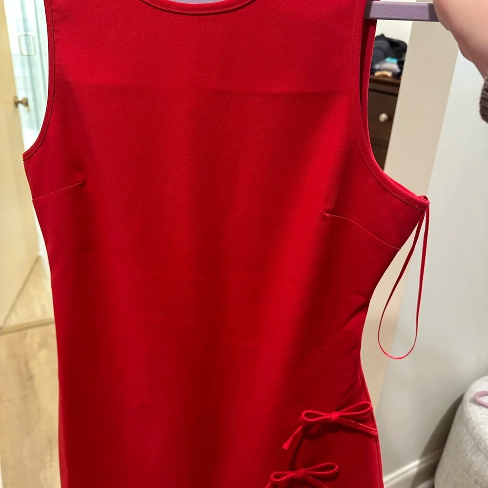 Likely Hunt Mini Dress in Scarlet Red with Bow Details - Picture 2 of 2